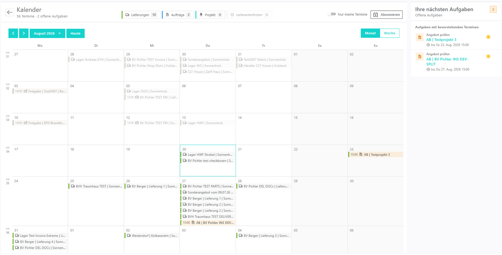 Arduvi Kalender – Lieferungen, Aufträge und Projekttermine, abonnierbar in Outlook und anderen Kalendern