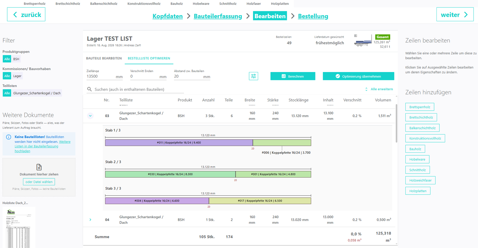 Arduvi Bestellliste optimieren – Mehrfachlängenoptimierung mit Stab-Visualisierung und Verschnitt-Anzeige