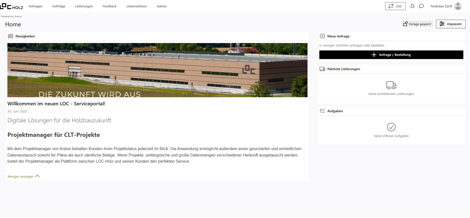 LOC Serviceportal – Kundenportal von LOC Holz im eigenen Branding, betrieben mit Arduvi